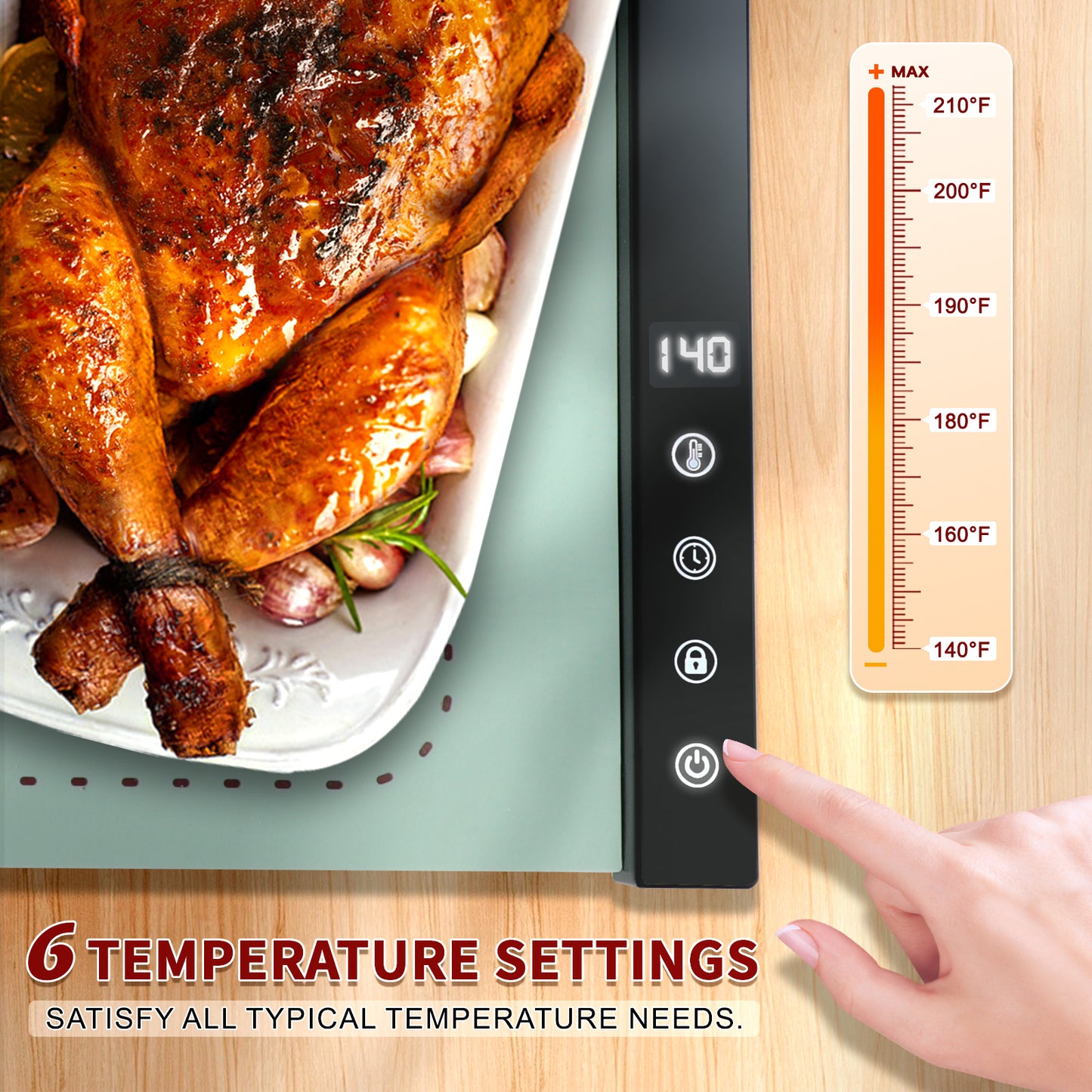 Warming Mat for Food - Full Surface Rapid Heating, Rollable & Portable Food Warmer Mat with 6 Temperature Settings and 1-4 hours adjustable Timer, Silicone Heating Mat for Party Buffet (green)