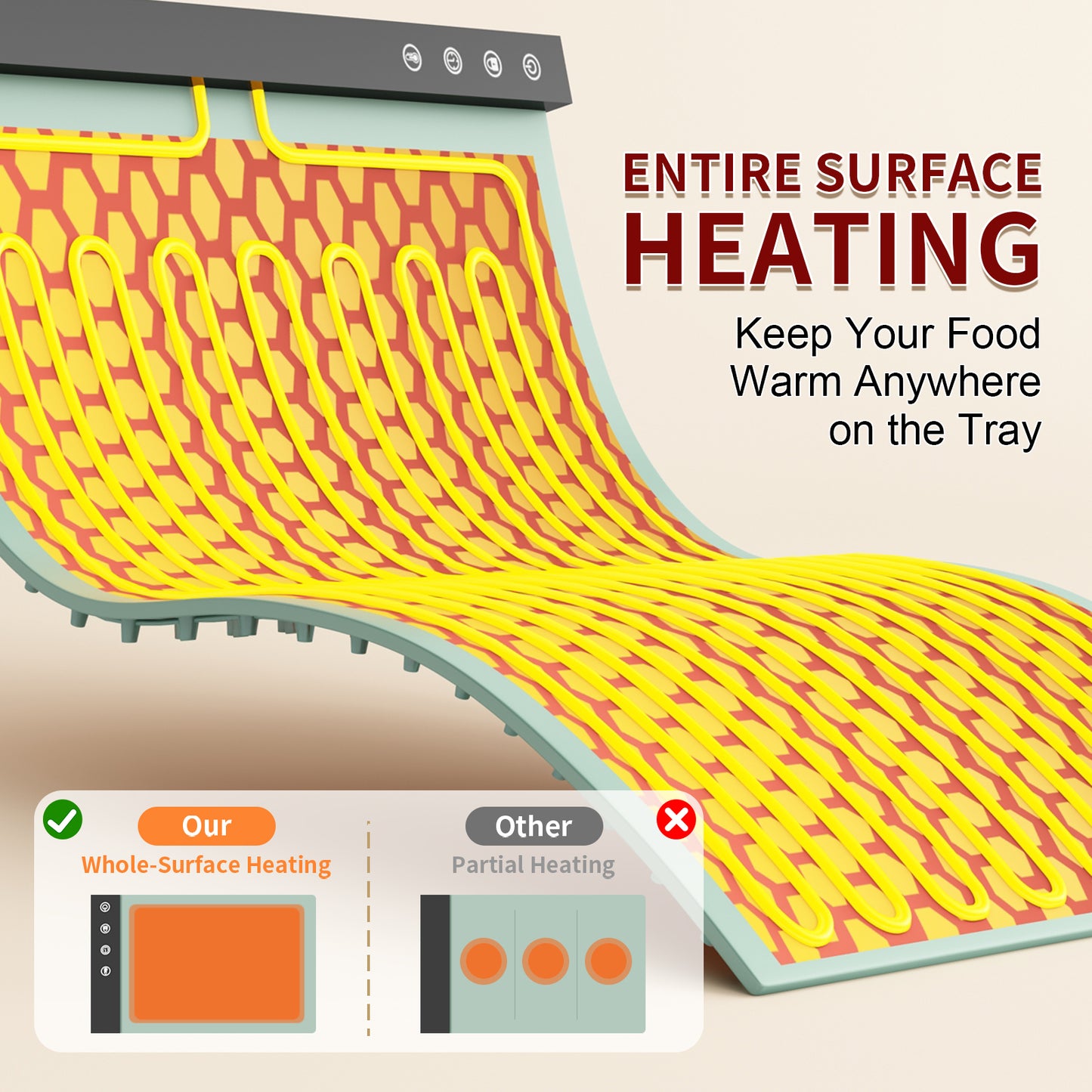 Warming Mat for Food - Full Surface Rapid Heating, Rollable & Portable Food Warmer Mat with 6 Temperature Settings and 1-4 hours adjustable Timer, Silicone Heating Mat for Party Buffet (green)