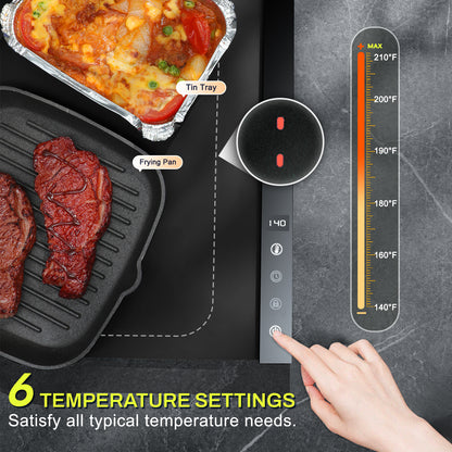 Warming Mat for Food - Full Surface Rapid Heating, Rollable & Portable Food Warmer Mat with 6 Temperature Settings and 1-4 hours adjustable Timer, Silicone Heating Mat for Party Buffet (black)